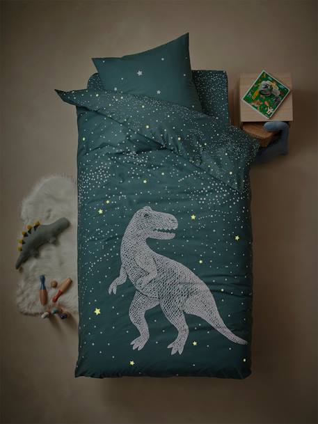Parure housse de couette + taie d'oreiller avec détails phosphorescents GRAPHIC DINO vert 7 - vertbaudet enfant 