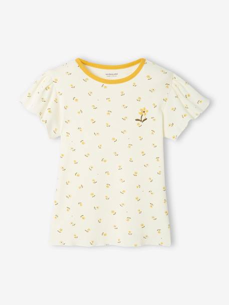 T-shirt à côtes fille jaune imprimé+rose imprimé 1 - vertbaudet enfant 