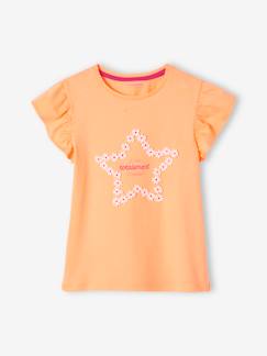 Fille-T-shirt, sous-pull-T-shirt motif fleurs 3D fille manches courtes volantées