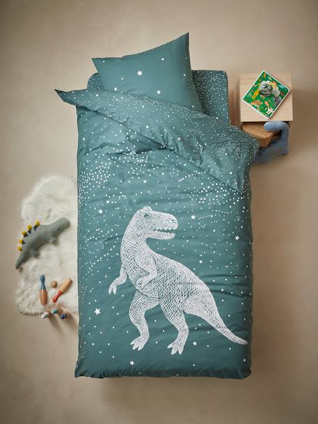 Parure housse de couette + taie d'oreiller avec détails phosphorescents GRAPHIC DINO vert 3 - vertbaudet enfant 
