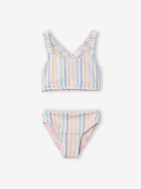 Maillot De Bain 1 Pièce Fille Vertbaudet Rayé - Avec Volants Sur Les Bretelles Et Les Cuisses, Doublé