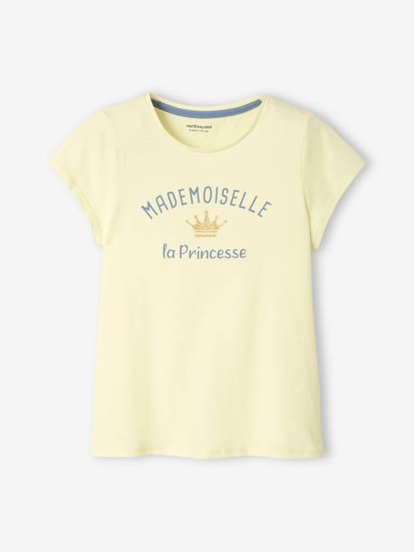Tee-shirt à message Basics fille blanc+bleu marine+camel+corail+jaune+rose 14 - vertbaudet enfant 