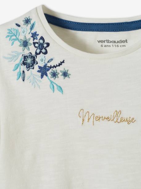 T-shirt brodé fleurs aux épaules blanc+lilas 4 - vertbaudet enfant 