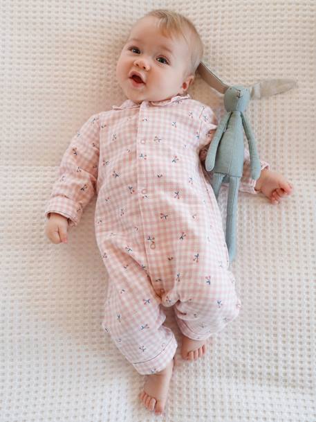 Pyjama bébé en flanelle de coton ouverture naissance carreaux rose thé 1 - vertbaudet enfant 