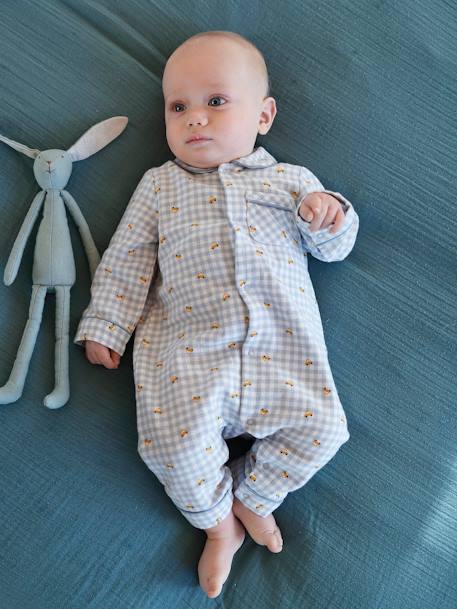 Pyjama bébé en flanelle de coton ouverture naissance carreaux ivoire 1 - vertbaudet enfant 