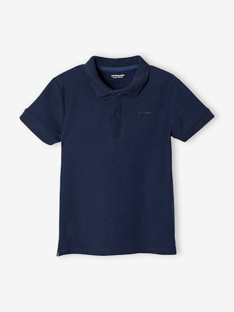 Polo garçon manches courtes broderie poitrine blanc+bleu+jaune pâle+kaki clair+MARINE+terracotta 14 - vertbaudet enfant 