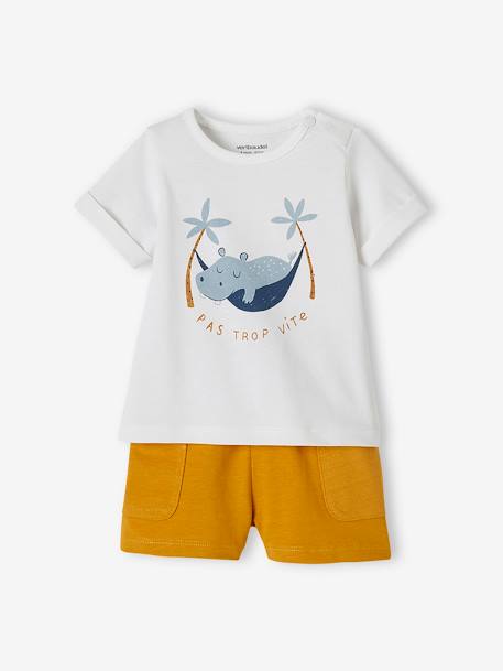 Ensemble T-shirt imprimé + short baggy bébé blanc+gris clair chiné 3 - vertbaudet enfant 