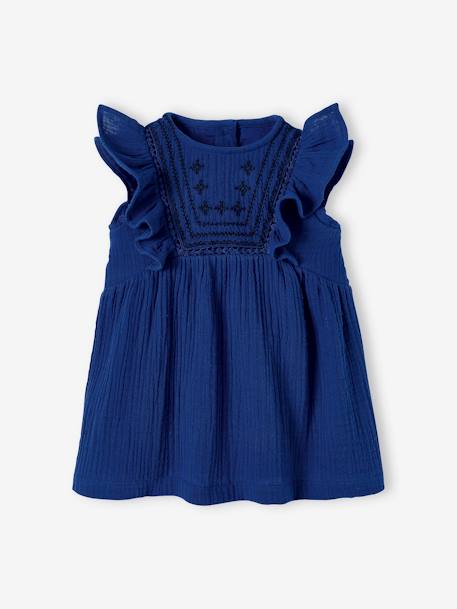 Robe brodée en gaze de coton bébé bleu 2 - vertbaudet enfant 