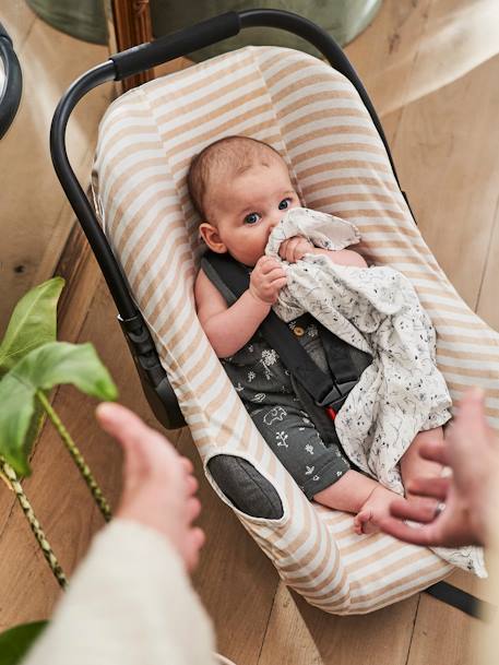 Housse élastiquée pour siège coque 0+ rayé beige+rose thé 1 - vertbaudet enfant 