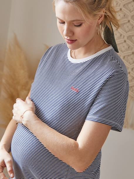 T-shirt rayé grossesse et allaitement en coton personnalisable Rayé marine+Rayé rouge+Rayé vert 5 - vertbaudet enfant 
