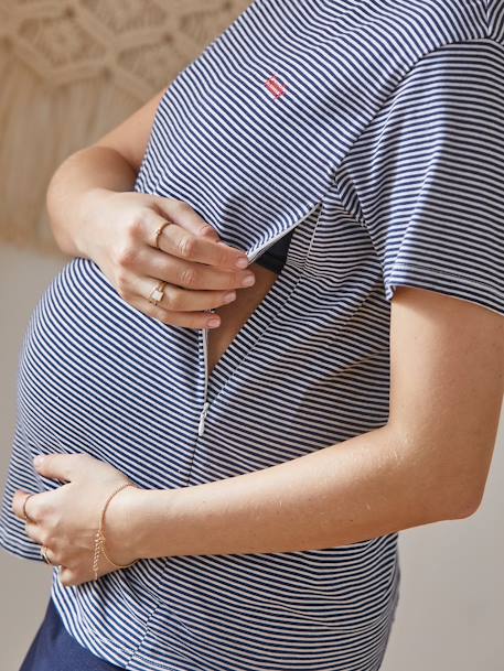 T-shirt rayé grossesse et allaitement en coton Rayé marine+Rayé rouge 4 - vertbaudet enfant 