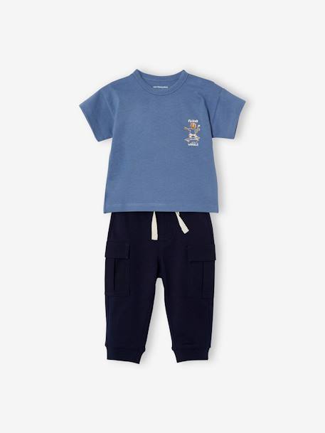 Ensemble T-shirt et pantalon en molleton bébé bleu 1 - vertbaudet enfant 