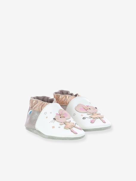 Chaussons cuir souple bébé Dancing Mouse ROBEEZ© blanc rose glitter 1 - vertbaudet enfant 