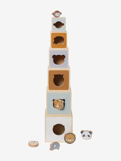 Tour de cubes avec formes à encastrer Tanzanie en bois FSC® beige 5 - vertbaudet enfant 