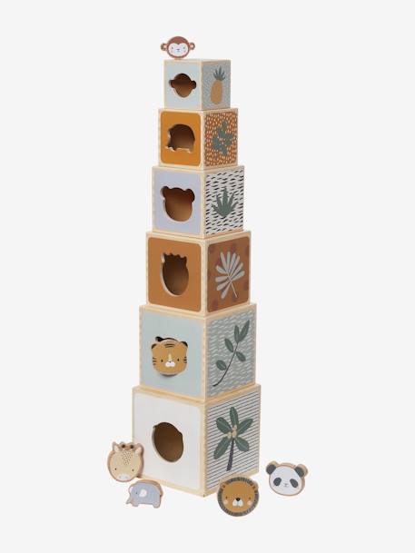 Tour de cubes avec formes à encastrer Tanzanie en bois FSC® beige 2 - vertbaudet enfant 