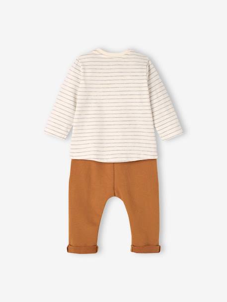 Ensemble T-shirt et pantalon molleton bébé rayé / caramel+rayé / kaki 5 - vertbaudet enfant 