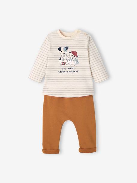 Ensemble bébé tee-shirt et pantalon en molleton bleu canard+rayé / caramel 7 - vertbaudet enfant 