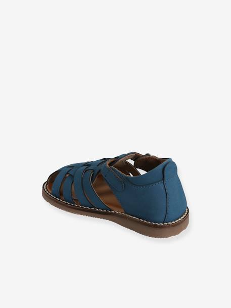 Sandales en cuir bébé mixte bout fermé bleu marocain+Camel 3 - vertbaudet enfant 