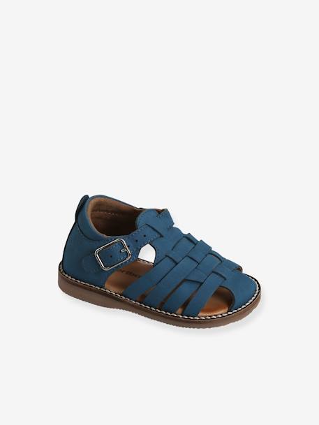 Sandales en cuir bébé mixte bout fermé bleu marocain+Camel 1 - vertbaudet enfant 