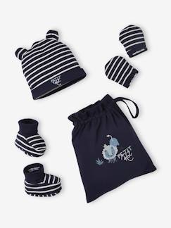 Bébé-Accessoires-Autres accessoires-Ensemble bonnet + chaussons + moufles + pochon bébé garçon