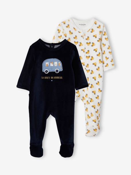 Lot de 2 pyjamas 'en voiture' en velours bébé garçon ouverture zippée lot encre 1 - vertbaudet enfant 