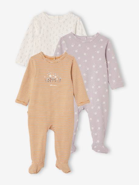 Lot de 3 pyjamas en coton bébé ouverture dos Oeko Tex® lot ivoire 1 - vertbaudet enfant 
