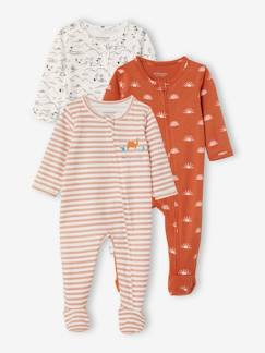 Prêt à porter-Lot de 3 pyjamas en coton bébé ouverture zippée