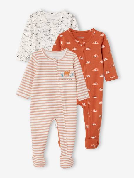 Lot de 3 pyjamas en coton bébé ouverture zippée lot ivoire 1 - vertbaudet enfant 