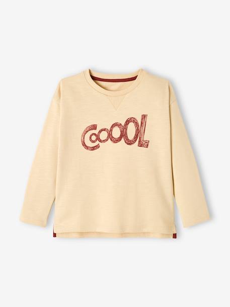 Tee-shirt inscription 'cool' garçon manches longues beige sable 2 - vertbaudet enfant 