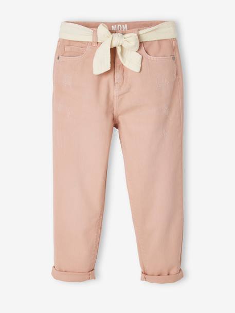 Pantalon Mom et sa ceinture en gaze de coton fille moutarde+pêche+rose 18 - vertbaudet enfant 