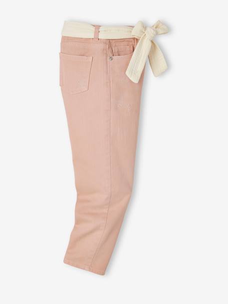 Pantalon Mom et sa ceinture en gaze de coton fille moutarde+pêche+rose 19 - vertbaudet enfant 