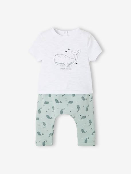 Ensemble baleines bébé T-shirt et pantalon blanc 1 - vertbaudet enfant 