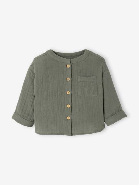 Chemise bébé col mao en gaze de coton personnalisable bleu électrique+écru+vert foncé 11 - vertbaudet enfant 