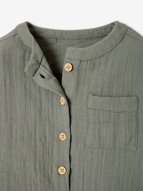 Chemise bébé col mao en gaze de coton personnalisable bleu électrique+écru+vert foncé 13 - vertbaudet enfant 
