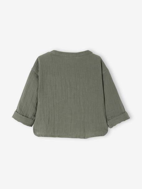 Chemise bébé col mao en gaze de coton personnalisable bleu électrique+écru+vert foncé 12 - vertbaudet enfant 
