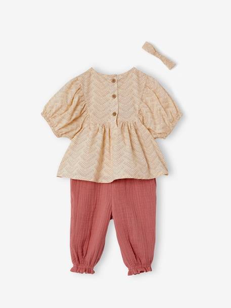 Ensemble blouse, pantalon et bandeau bébé beige rosé imprimé 4 - vertbaudet enfant 