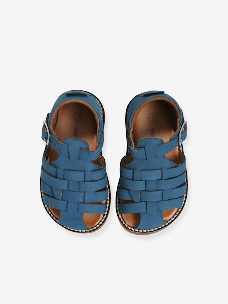 Sandales en cuir bébé mixte bout fermé bleu marocain+Camel 4 - vertbaudet enfant 