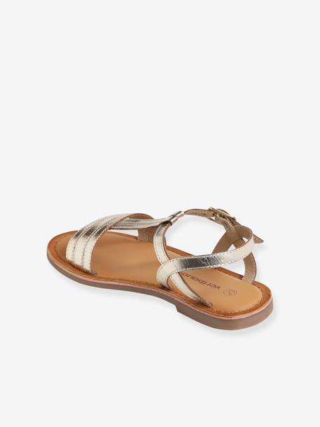 Sandales cuir fille collection maternelle JAUNE CLAIR METALLISE+marron+marron imprimé+turquoise 3 - vertbaudet enfant 