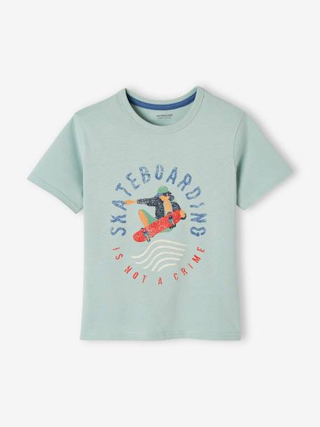T-shirt motifs graphiques garçon manches courtes bleu clair+ECRU+gris souris+lavande 1 - vertbaudet enfant 