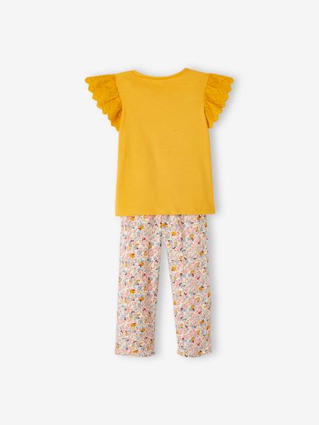Ensemble T-shirt noué et pantalon fluide imprimé fille jaune d'or+Marine 4 - vertbaudet enfant 