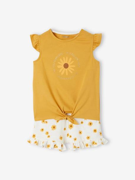 Ensemble T-shirt effet noué et short à volants fille corail+jaune d'or+vert d'eau 7 - vertbaudet enfant 