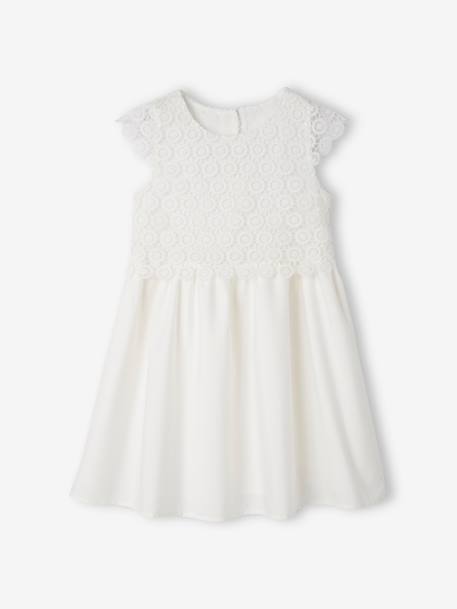 Robe cérémonie fille effet 2 en 1 haut en macramé ivoire+rose nude 2 - vertbaudet enfant 
