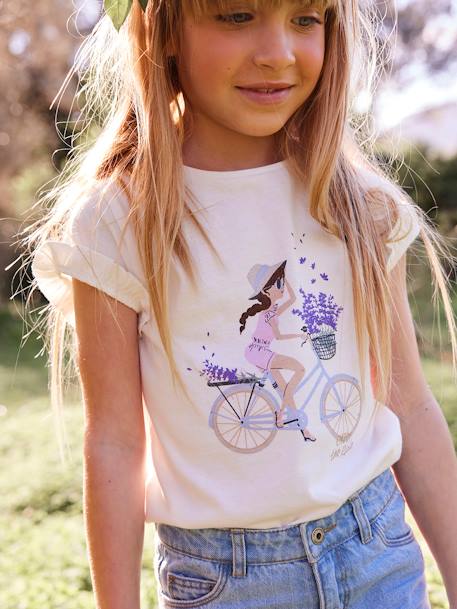 Tee-shirt égérie fille manches courtes volantées écru+ivoire+rose pâle+vert d'eau 8 - vertbaudet enfant 