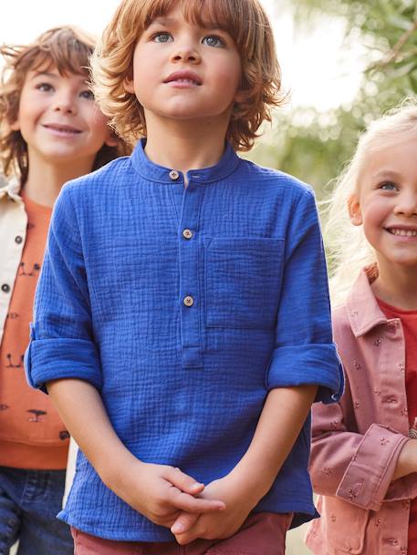 Chemise en gaze de coton personnalisable garçon manches retroussables Bleu moyen+bleu pétrole+écru+vert+vert d'eau 2 - vertbaudet enfant 