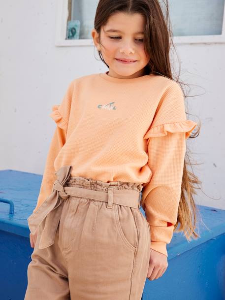 Pantalon style 'paperbag' fille avec ceinture à nouer marron+parme 2 - vertbaudet enfant 