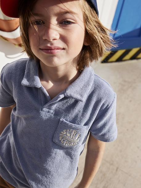 Polo en éponge garçon avec inscription brodée bleu 2 - vertbaudet enfant 
