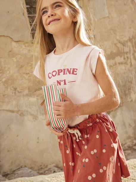 Tee-shirt à message Basics fille blanc+bleu marine+camel+corail+jaune+rose 18 - vertbaudet enfant 
