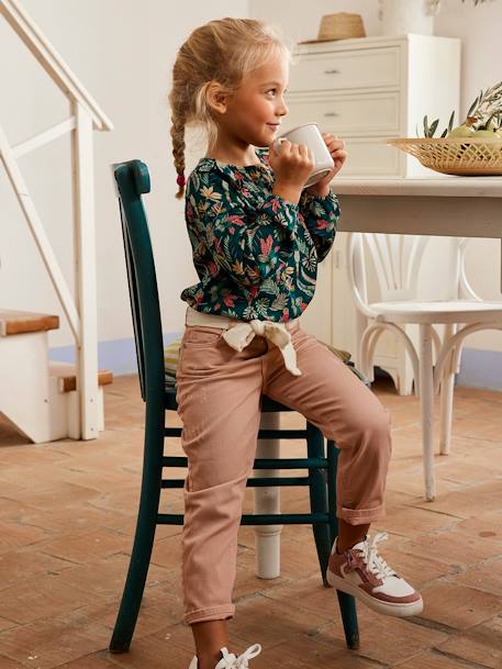 Pantalon Mom et sa ceinture en gaze de coton fille moutarde+pêche+rose 17 - vertbaudet enfant 