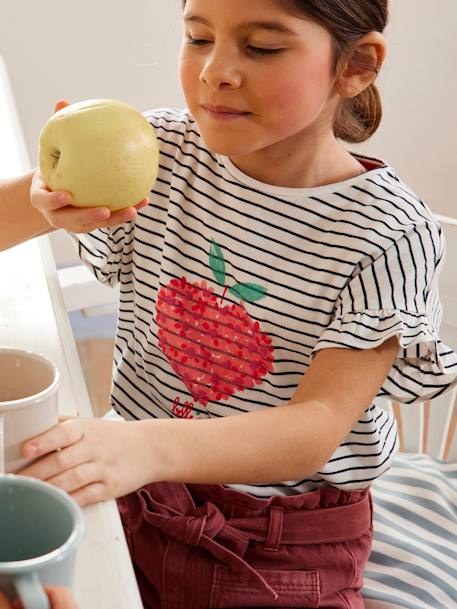 Tee-shirt motif fruit en encre gonflante fille blanc rayé+bleu+rose imprimé 1 - vertbaudet enfant 