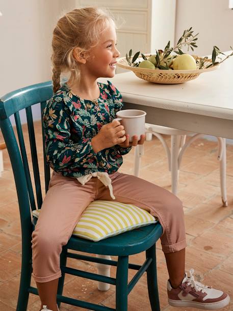 Pantalon Mom et sa ceinture en gaze de coton fille moutarde+pêche+rose 16 - vertbaudet enfant 